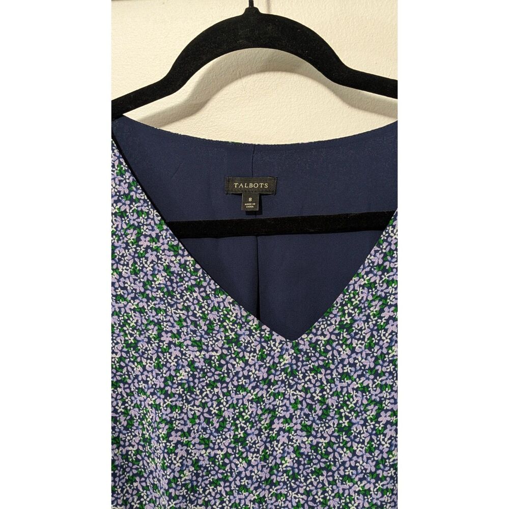 Talbots Purple and White Floral V-Neck Navy Blue dress sz. 8 - Picture 2 of 7